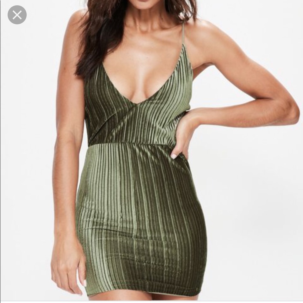 Missguided Pleated Velvet Strappy Bodycon Dress